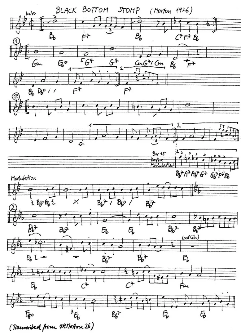 black bottom stomp free jazz leadsheet - Courtesy of the Jungle Jazz Band
